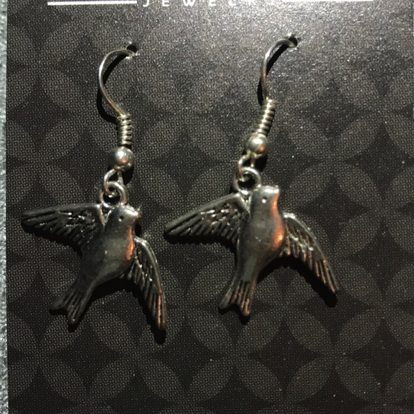 Silver Bird Drop Earrings - Picture 3 of 3